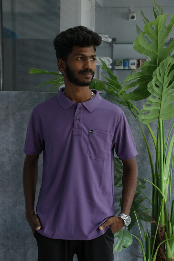 Mens Short Sleeve Collar Neck Pocket Polo Tshirt - Violet