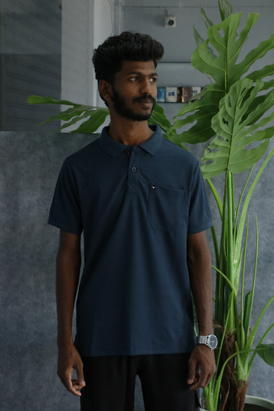 Mens Short Sleeve Collar Neck Pocket Polo Tshirt - Blue