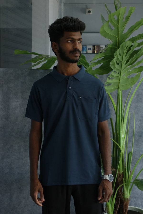 Mens Short Sleeve Collar Neck Pocket Polo Tshirt - Blue