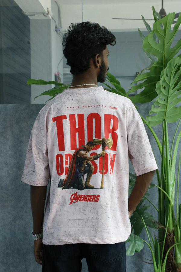 Men’s Acid Wash Oversized Graphic T-Shirt – AVENGERS Print - Light Pink