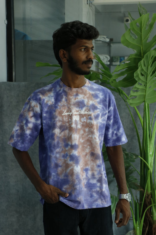 Men's Tie-Dye Racing Graphic Oversized T-Shirt - PURPLE WITH BROWN – alternate view – 7MAN India