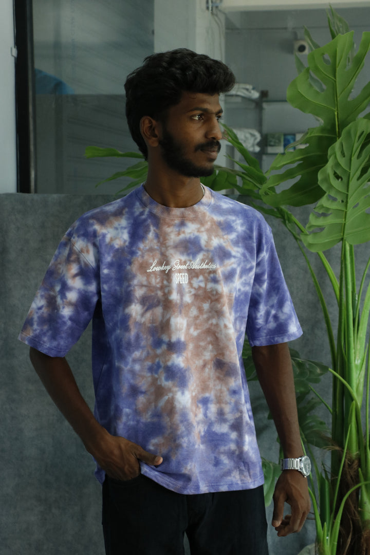 Men's Tie-Dye Racing Graphic Oversized T-Shirt - Blue