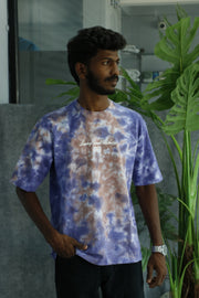 Men's Tie-Dye Racing Graphic Oversized T-Shirt - PURPLE WITH BROWN