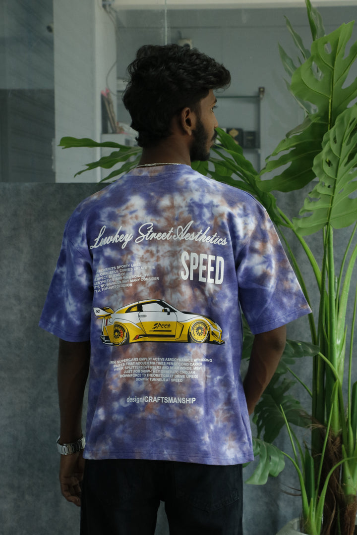 Men's Tie-Dye Racing Graphic Oversized T-Shirt - Blue