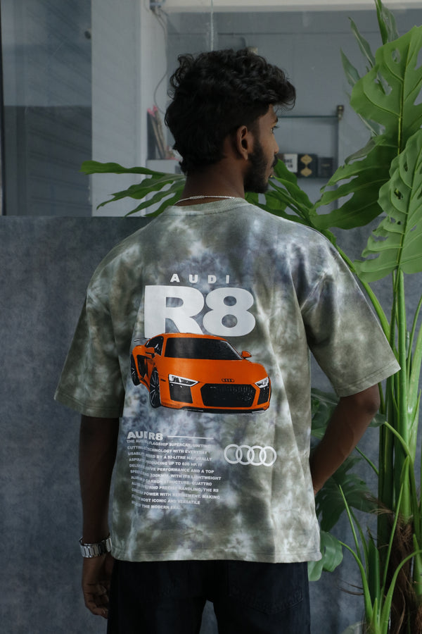 Men's Tie-Dye Racing R8 Graphic Oversized T-Shirt - Grey & Black