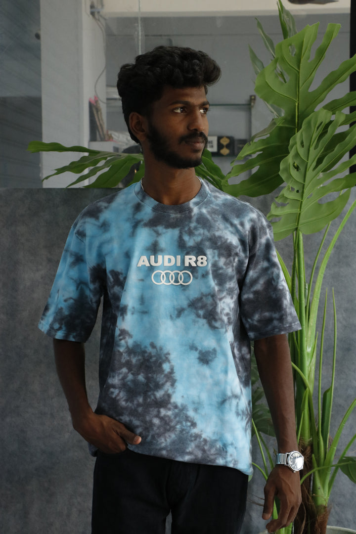 Men's Tie-Dye Racing R8 Graphic Oversized T-Shirt - Sky Blue & Lavender