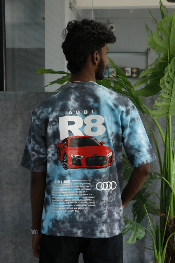 Men's Tie-Dye Racing R8 Graphic Oversized T-Shirt - Sky Blue & Lavender