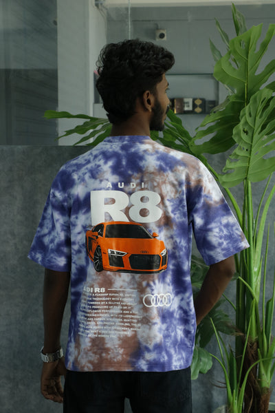 Men's Tie-Dye Racing R8 Graphic Oversized T-Shirt - Dark Blue & Orange