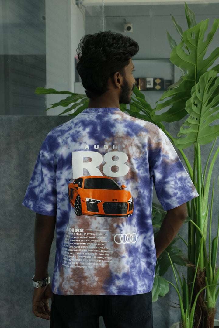 Men's Tie-Dye Racing R8 Graphic Oversized T-Shirt - Dark Blue & Orange