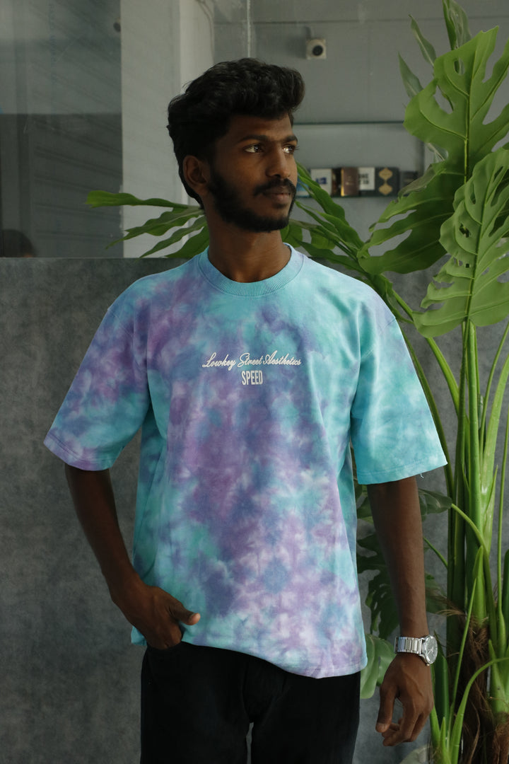 Men's Tie-Dye Racing Graphic Oversized T-Shirt - Sea Blue