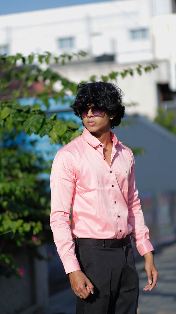 FULL SLEEVE ATTRACTIVE SHINING PARTY WEAR SHIRT-BABY PINK