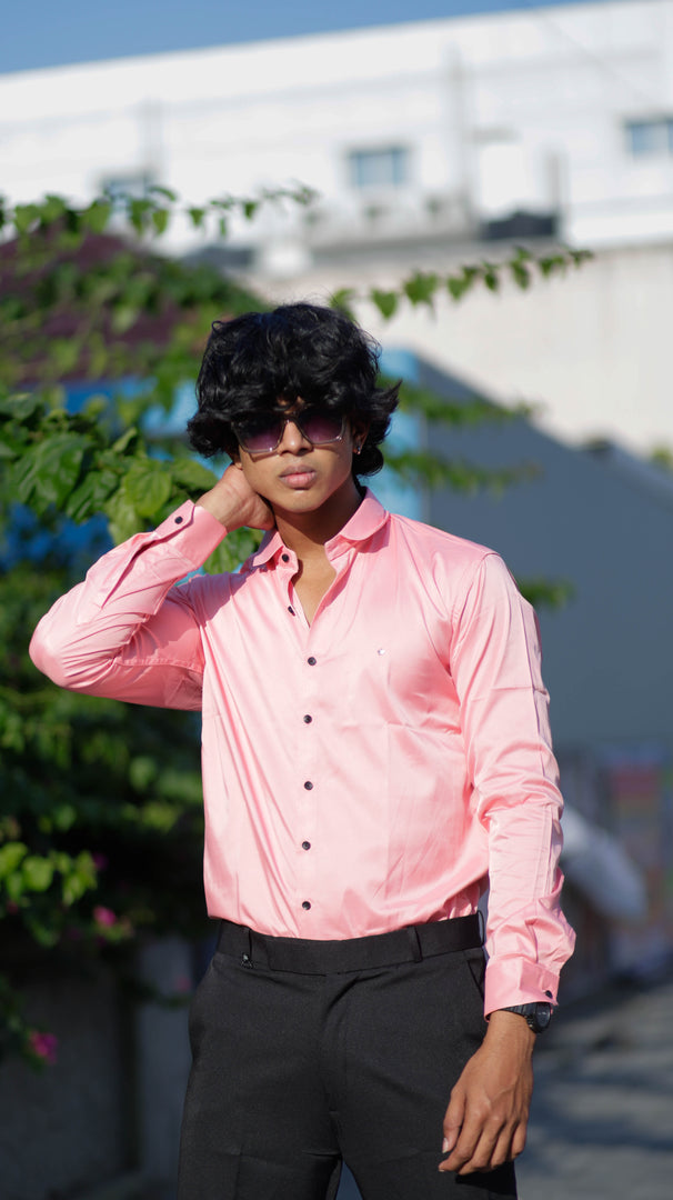 FULL SLEEVE ATTRACTIVE SHINING PARTY WEAR SHIRT-BABY PINK