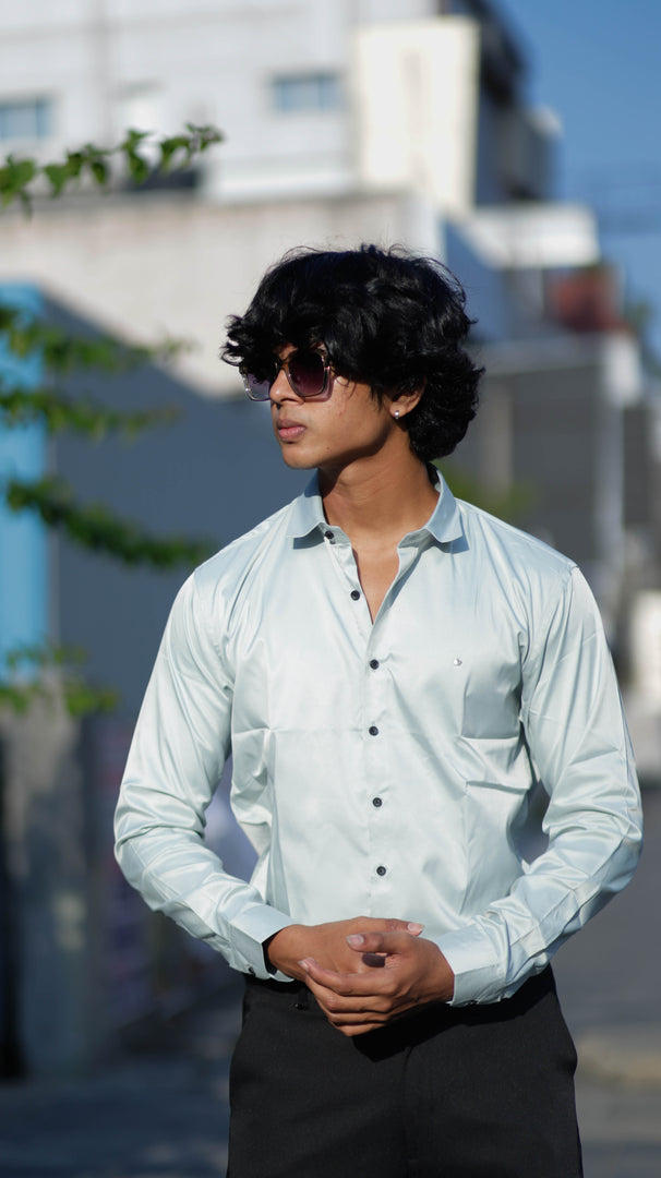 FULL SLEEVE ATTRACTIVE SHINING PARTY WEAR SHIRT-LIGHT BLUE