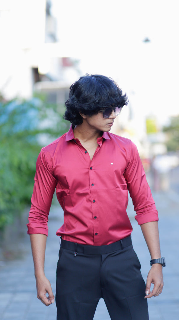 FULL SLEEVE ATTRACTIVE SHINING PARTY WEAR SHIRT-MAROON