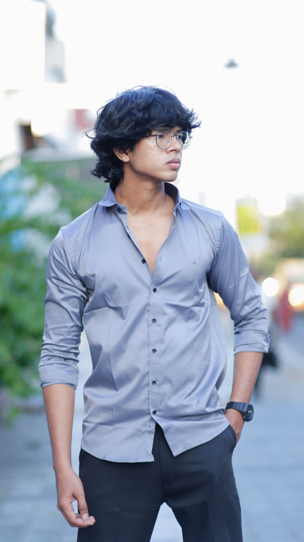 FULL SLEEVE ATTRACTIVE SHINING PARTY WEAR SHIRT-DARK GREY