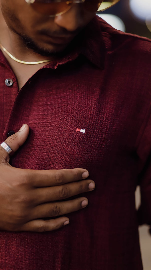 Mens Trendy Full Sleeve Plain Cotton Shirt in Red