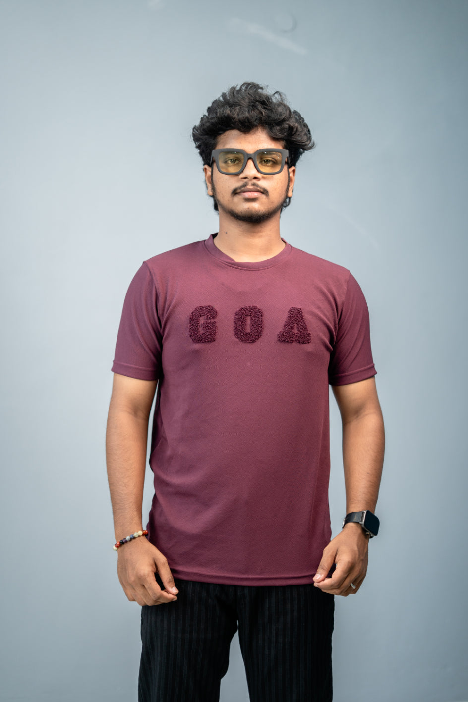 Short Sleeve Round Neck GOA Printed Tshirt -Maroon