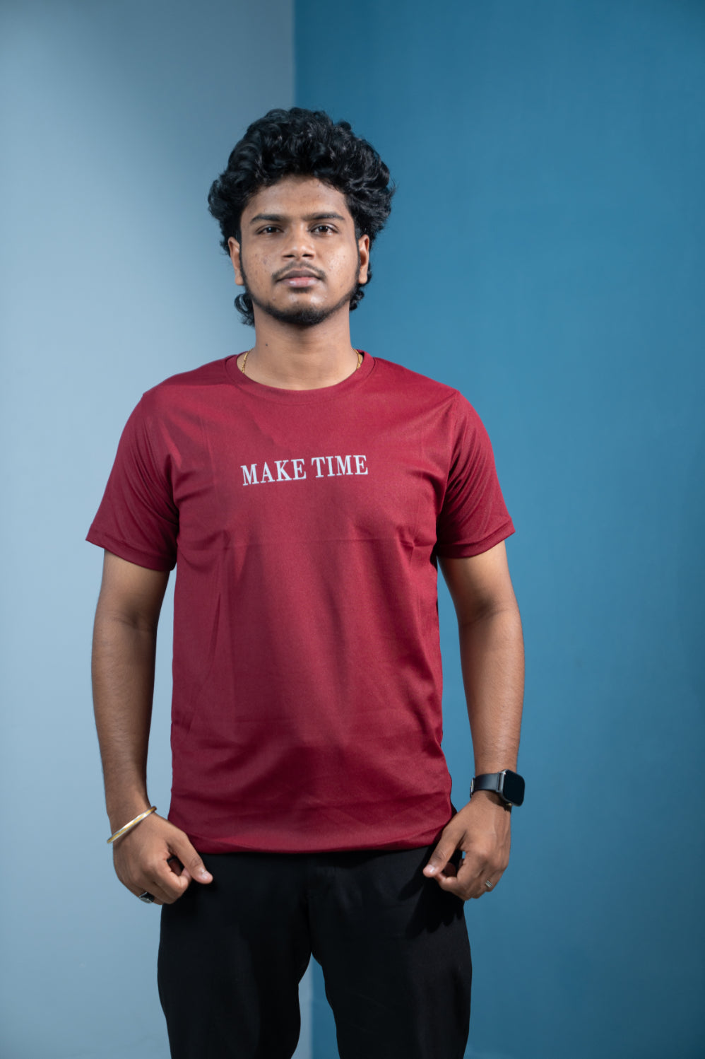 Trending Oversized MAKE TIME Printed T-Shirt for Men-Maroon