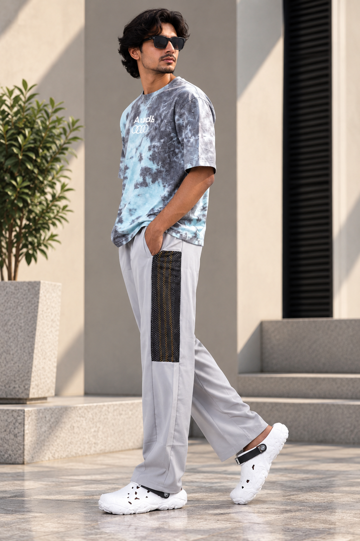 Men's Mesh Baggy Panel Relaxed Fit Streetwear Pants - Ash