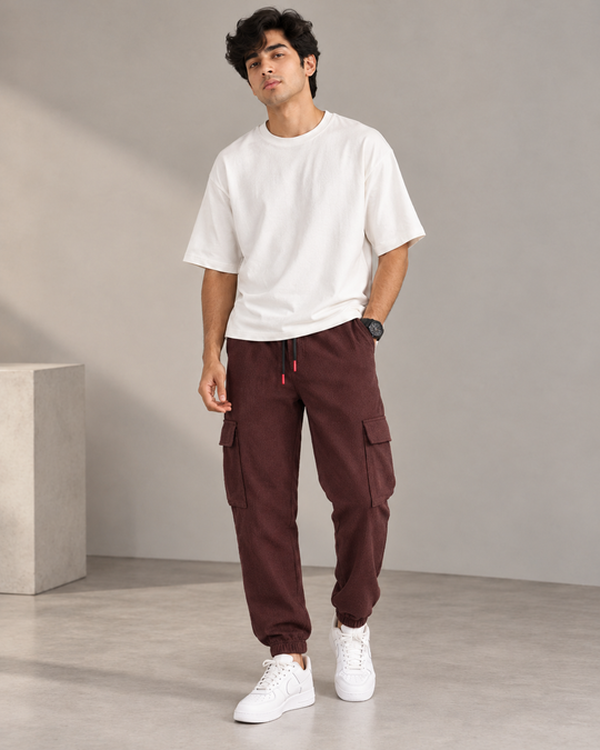 ATTRACTIVE MEN'S POPCORN CARGO TRACK PANT- Coffee Brown – 7MAN Men's Fashion India