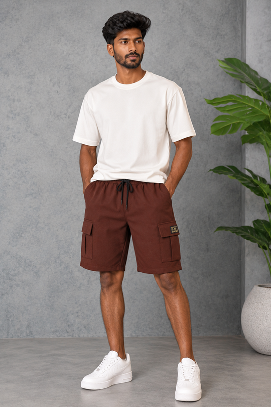 Men's Ottoman Textured Cargo Shorts - Brown – 7MAN Men's Fashion India