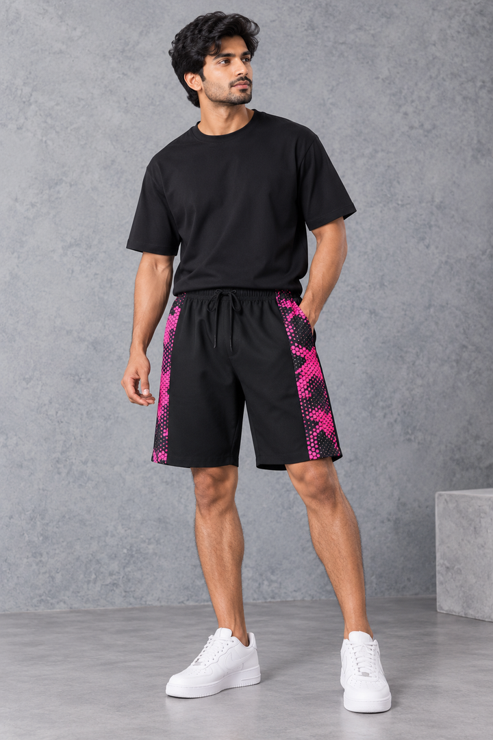 Men's Neon Geometric Printed Side Panel NS Shorts - Pink