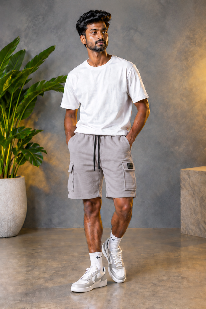 Daily Wear Men's Designer Fabric Textured Cargo Shorts - Light Grey