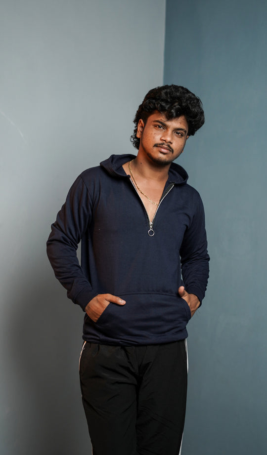 Men’s Full Sleeve  Zipper  Hoodie | Oversized Winter Hoodie for Men - Navy Blue – alternate view – 7MAN India