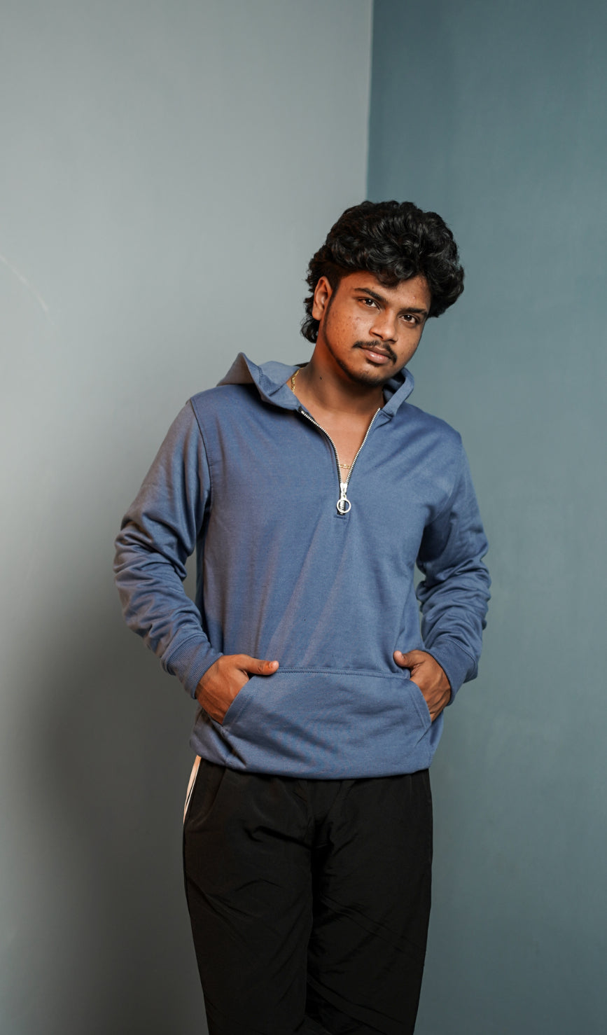 Men’s Full Sleeve  Zipper  Hoodie | Oversized Winter Hoodie for Men - Denim blue