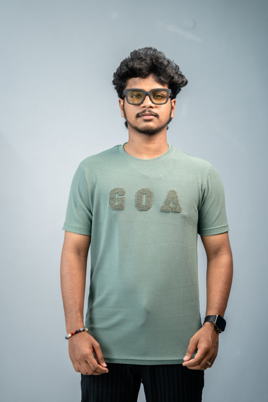 Short Sleeve Round Neck GOA Printed Tshirt -Olive Green