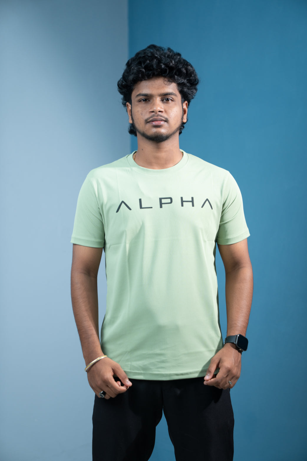 Trending Oversized ALPHA Printed T-Shirt for Men-Pista Green