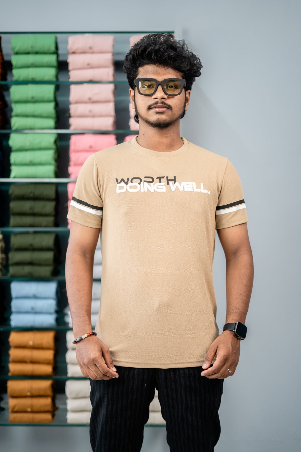 Short Sleeve Round Neck WORTH DOING WELL Printed Tshirt-Sandle