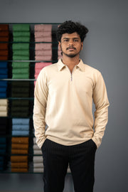 Full Sleeve Collar Neck Popcorn Plain Korean Zzipper Tshirt-Sandle