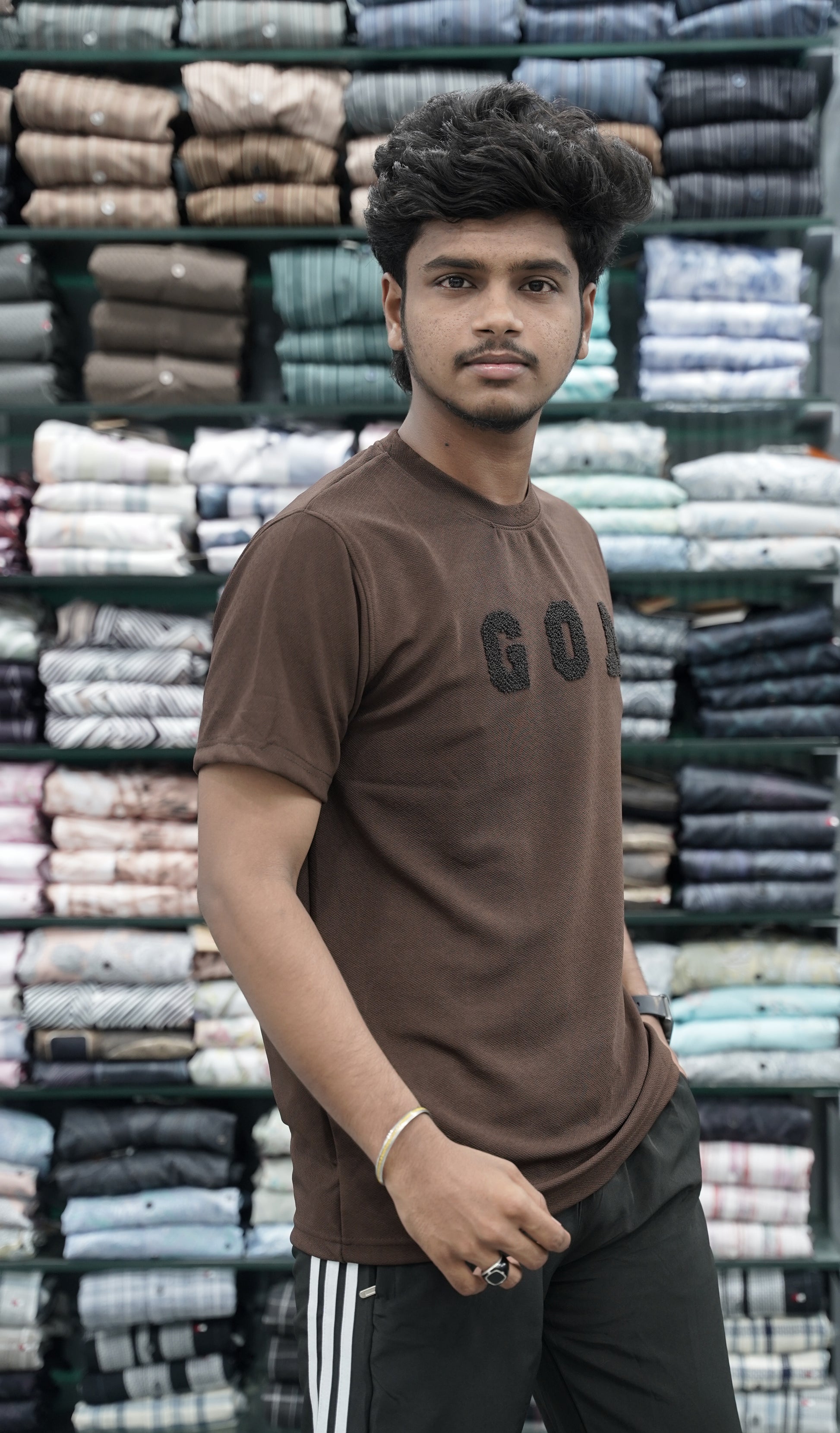 Short Sleeve Round Neck Tshirt for Men with GOA Printed - Brown-7 Man