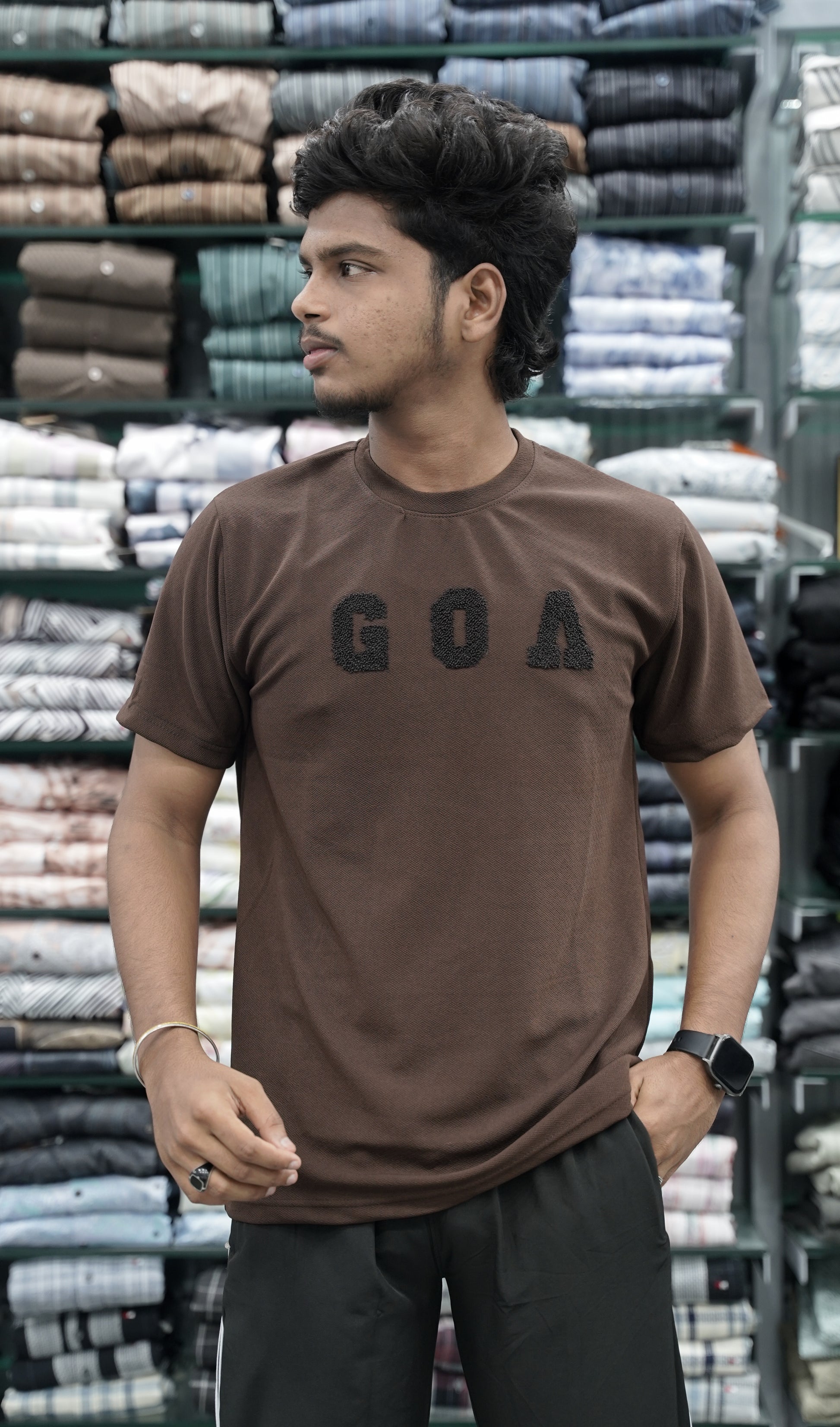 Short Sleeve Round Neck Tshirt for Men with GOA Printed - Brown-7 Man