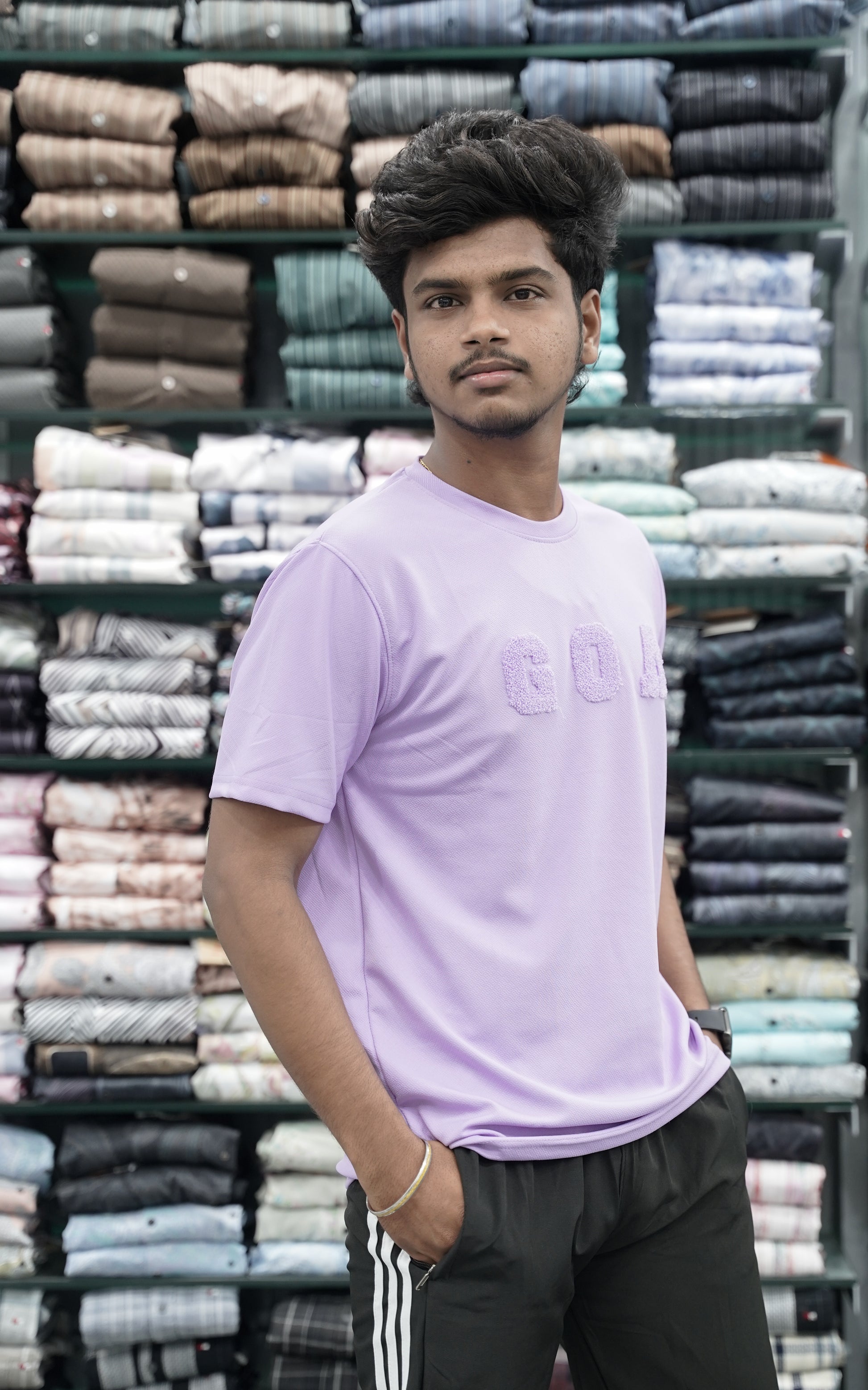 Short Sleeve Round Neck Tshirt for Men with GOA Printed - Lavender-7 Man