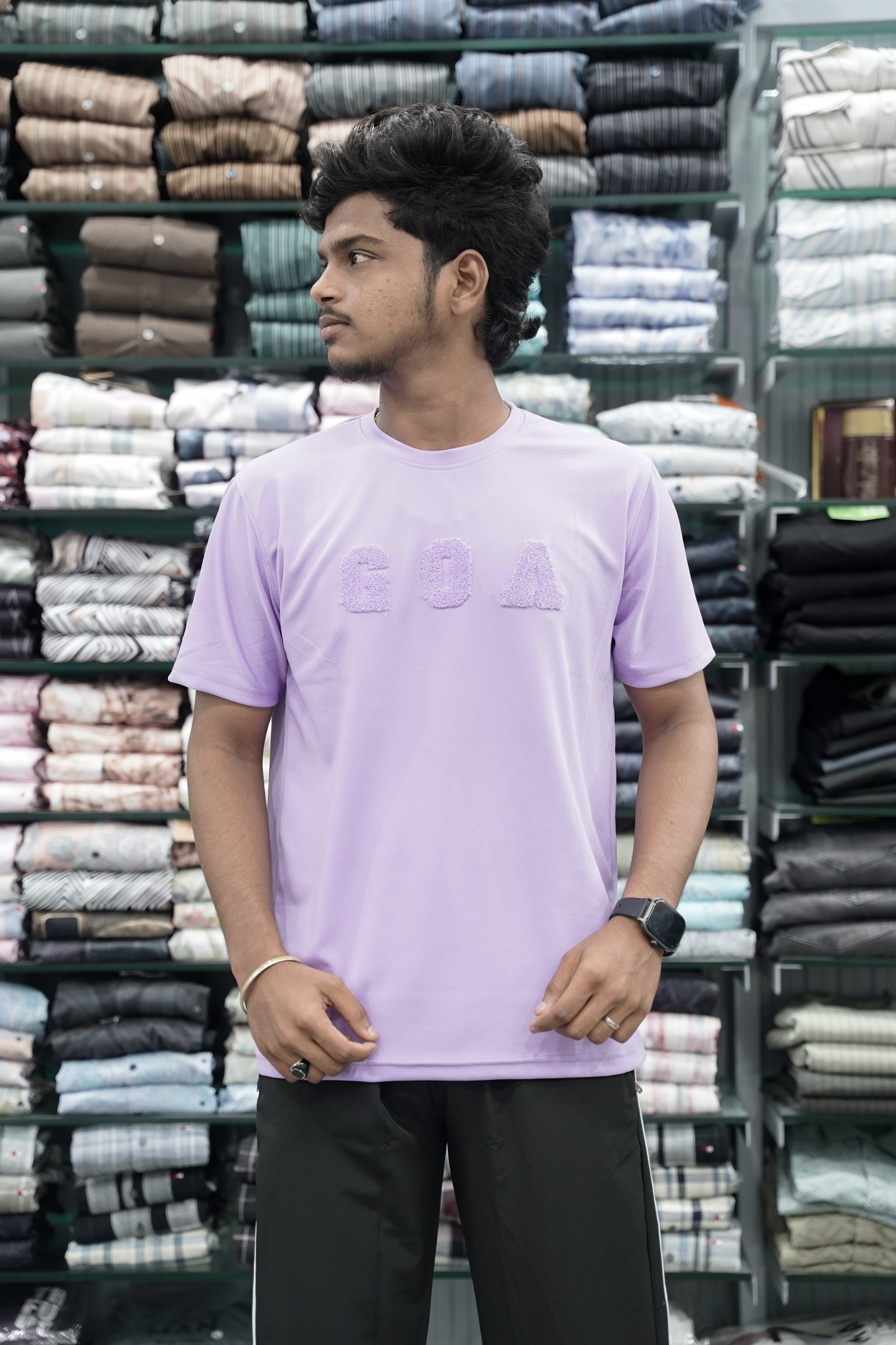 Short Sleeve Round Neck Tshirt for Men with GOA Printed - Lavender-7 Man