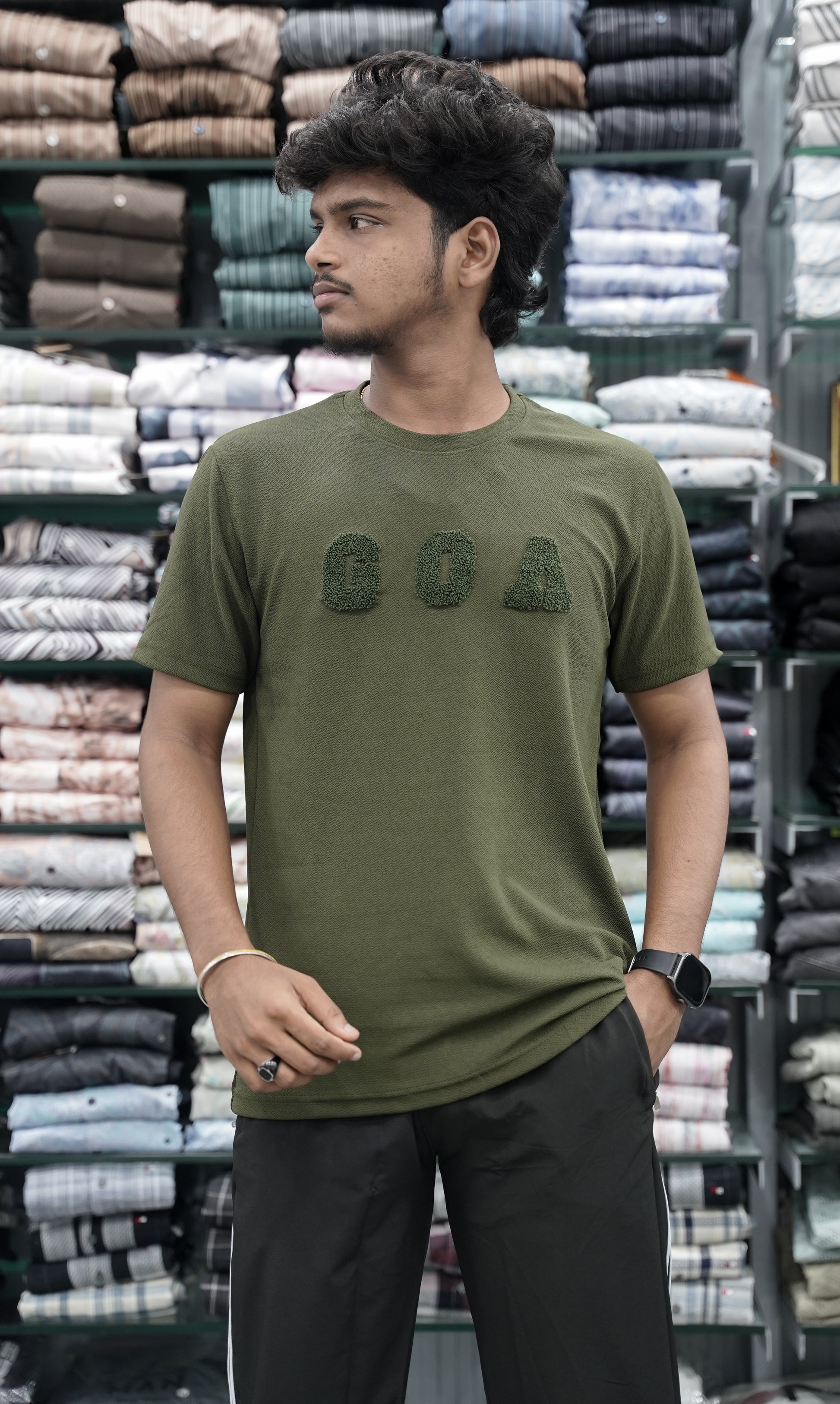 Short Sleeve Round Neck Tshirt for Men with GOA Printed - Mahendhi Green-7 Man