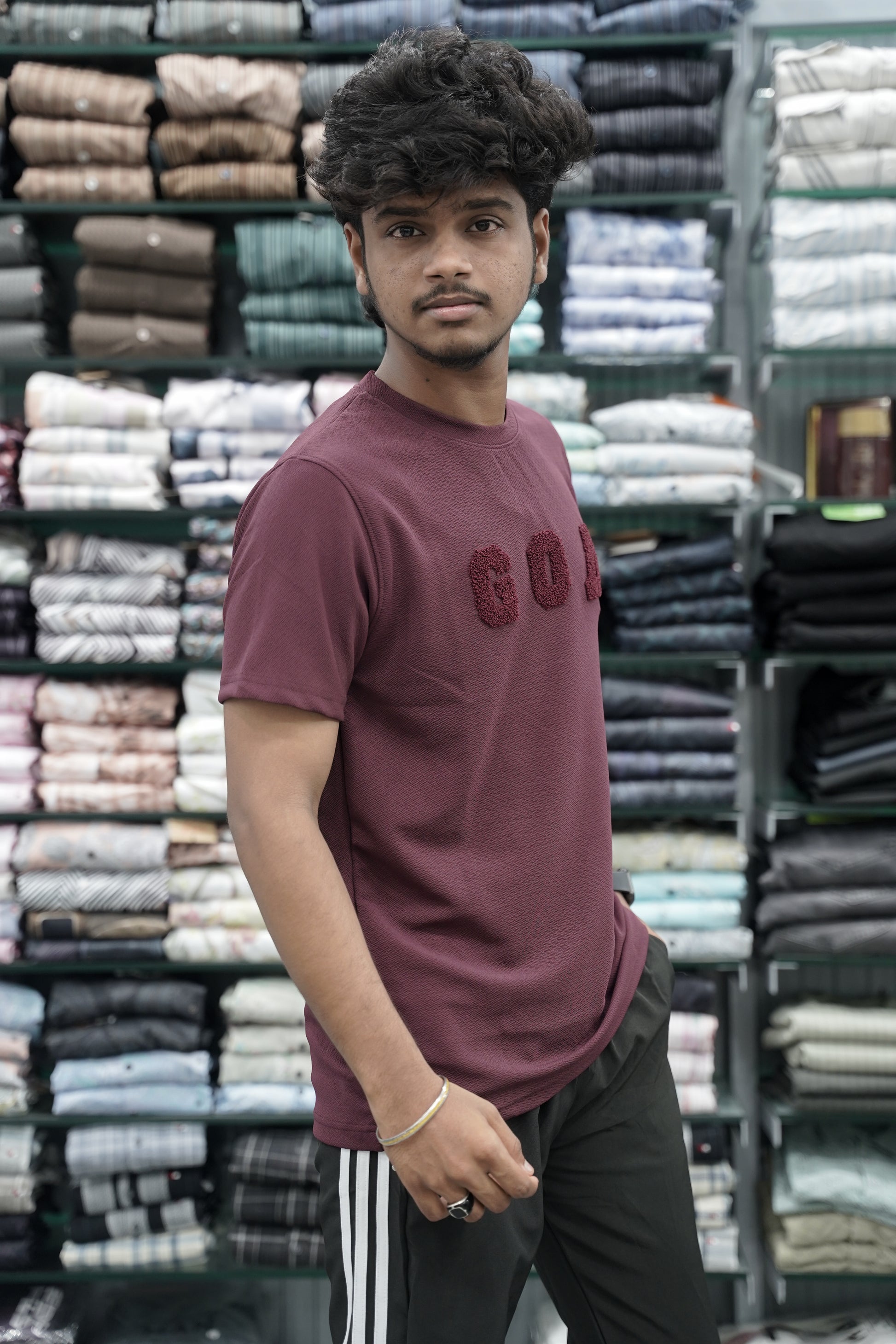 Short Sleeve Round Neck Tshirt for Men with GOA Printed - Maroon-7 Man