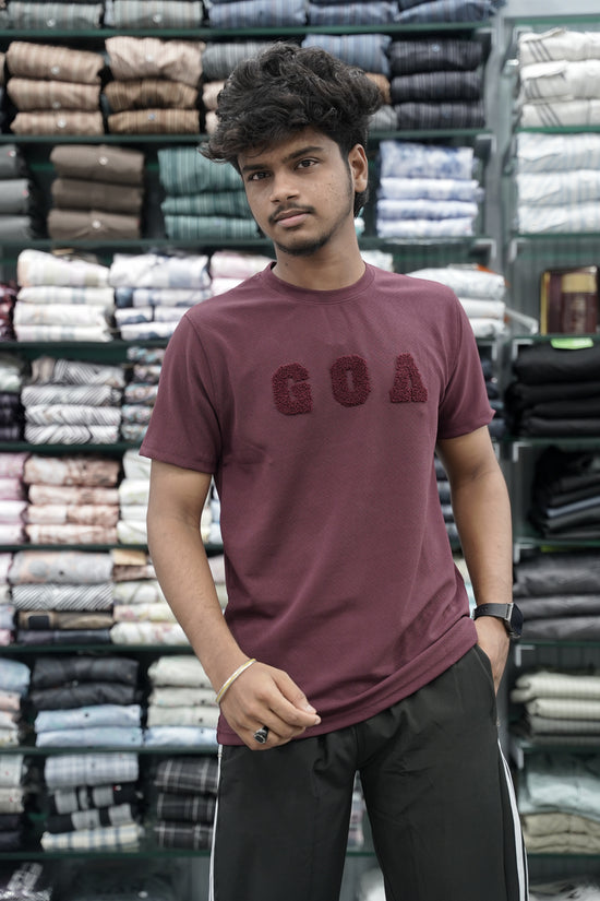 Short Sleeve Round Neck Tshirt for Men with GOA Printed - Maroon-7 Man