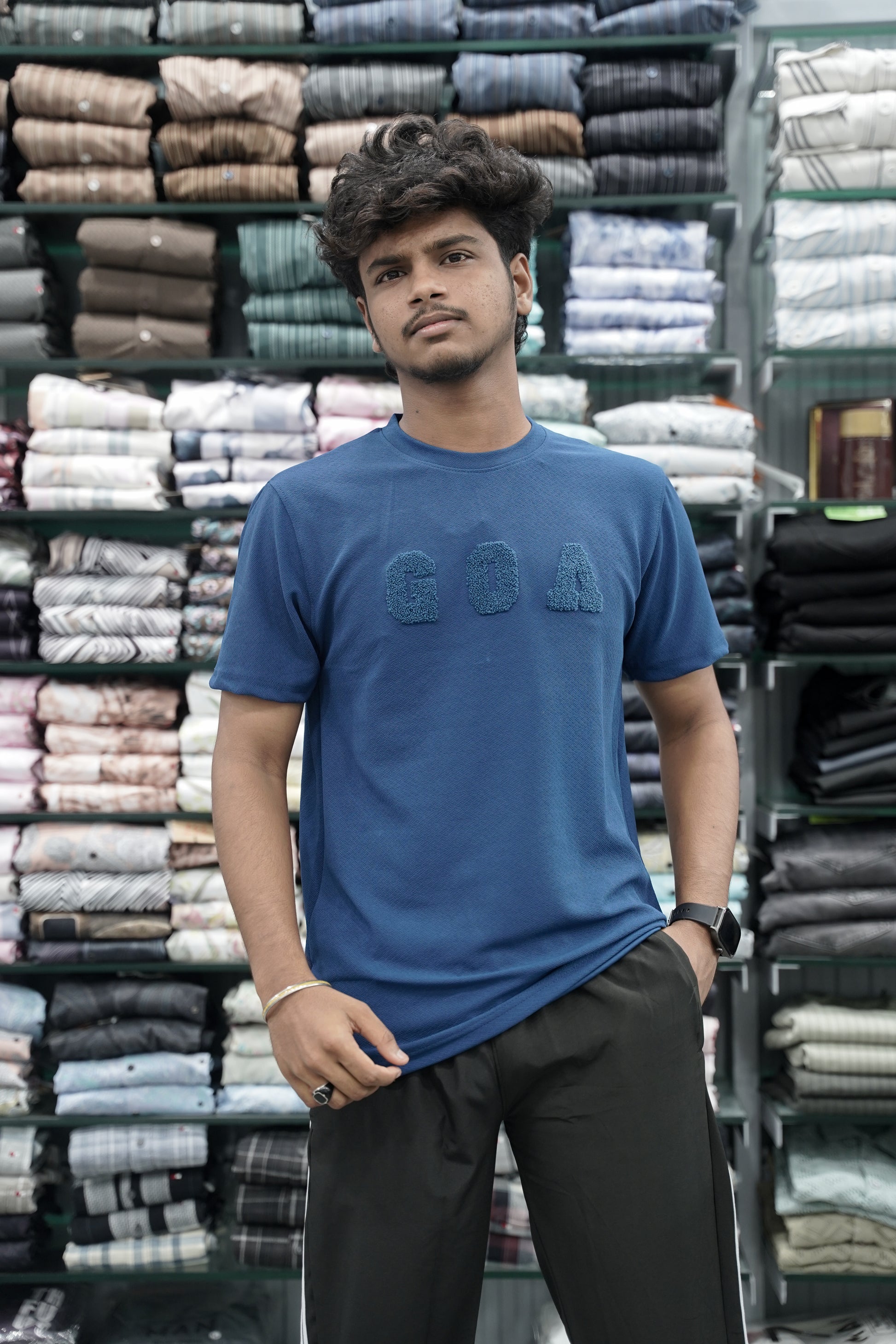 Short Sleeve Round Neck Tshirt for Men with GOA Printed - Petrol Blue-7 Man