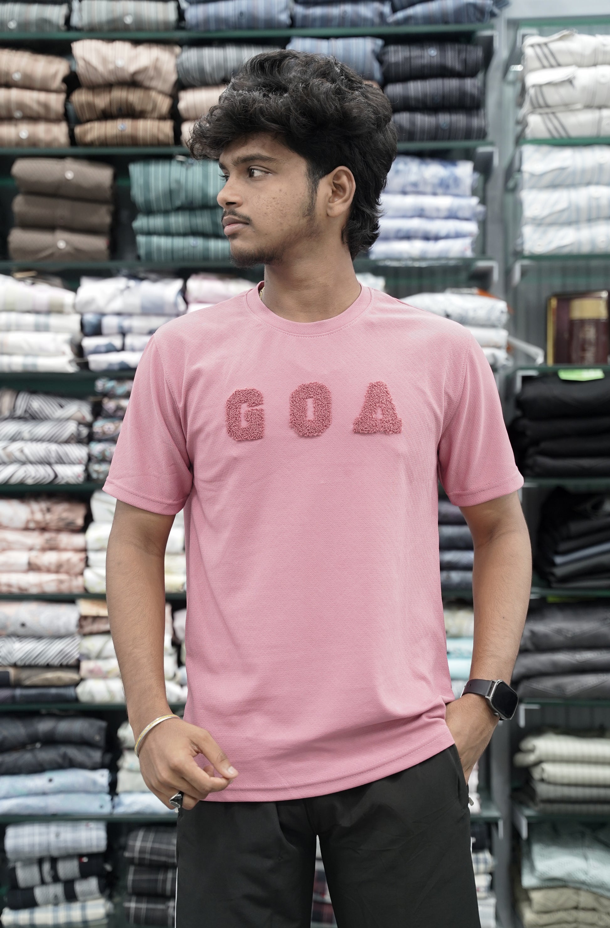 Short Sleeve Round Neck Tshirt for Men with GOA Printed - Pink-7 Man