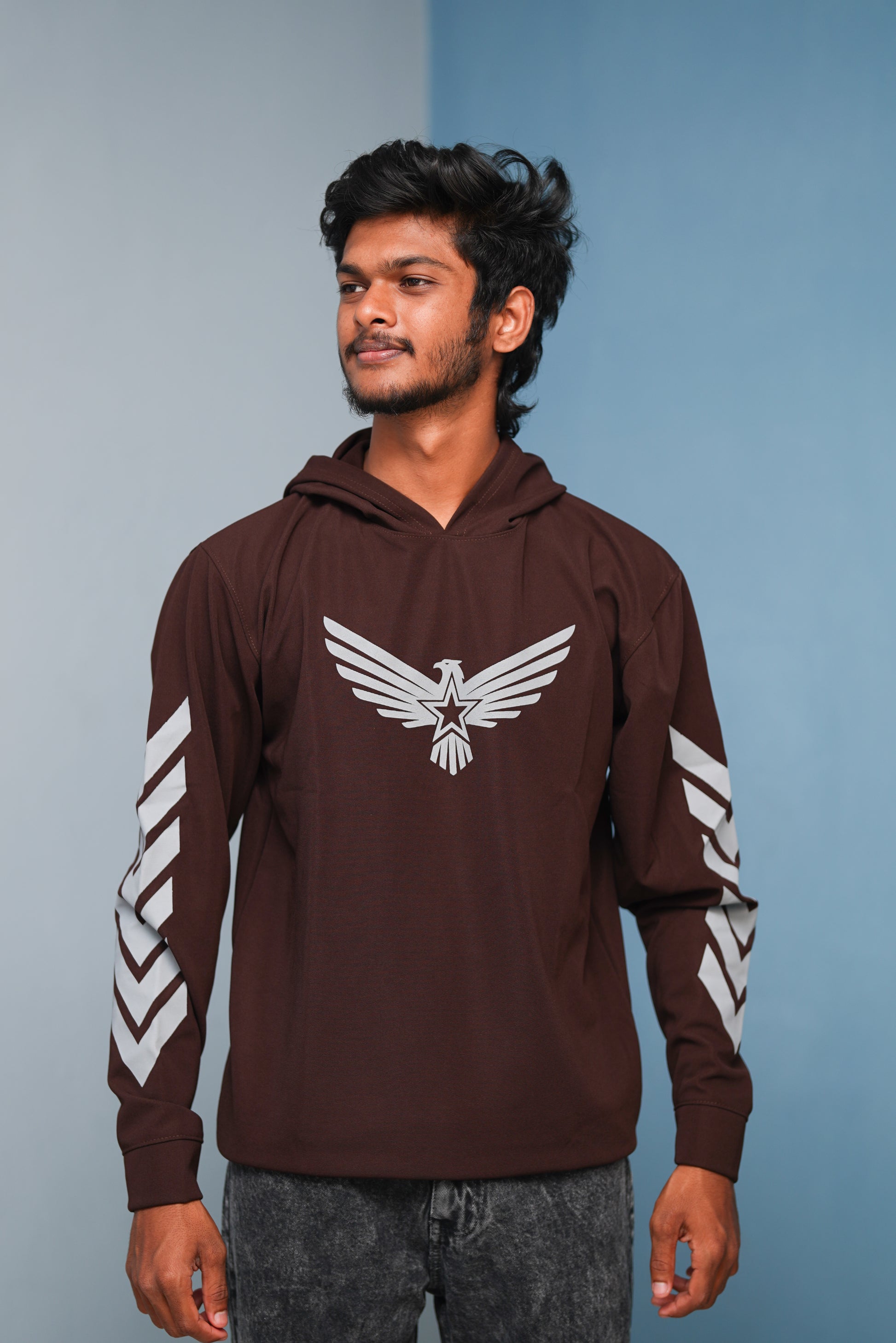 Men’s Full Sleeve BIRD Printed Hoodie | Oversized Winter Hoodie for Men - Chocolate Brown