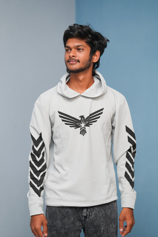 Men’s Full Sleeve BIRD Printed Hoodie | Oversized Winter Hoodie for Men - Ash