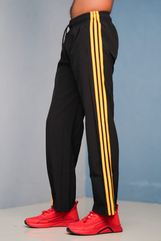 Triple-Stripe Street Baggy Track Pants for Men – Gym & Daily Wear - black with yellow
