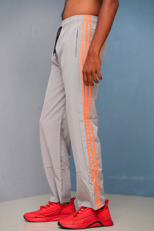 Triple-Stripe Street Baggy Track Pants for Men – Gym & Daily Wear - Ash with orange