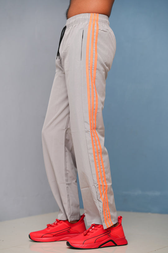 Triple-Stripe Street Baggy Track Pants for Men – Gym & Daily Wear - Ash with orange