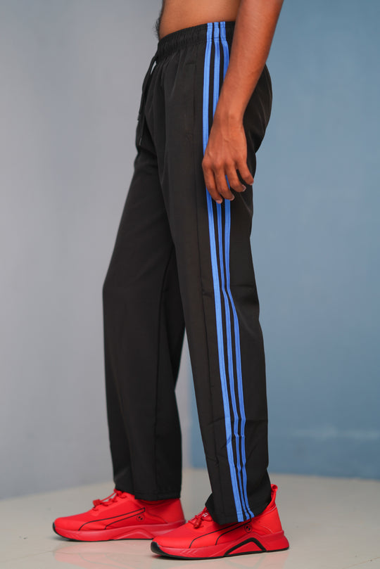 Triple-Stripe Street Baggy Track Pants for Men – Gym & Daily Wear - black with ink blue