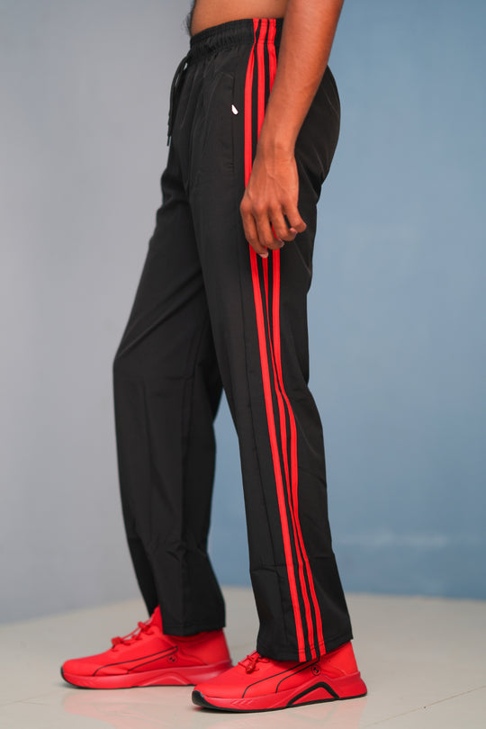 Triple-Stripe Street Baggy Track Pants for Men – Gym & Daily Wear - Black with red