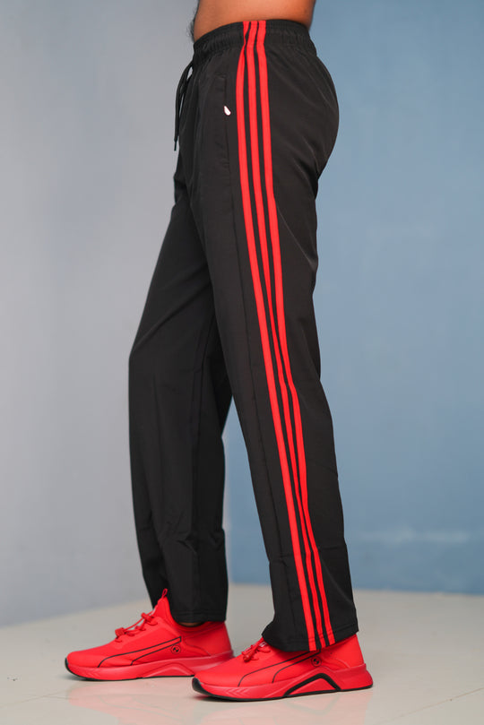 Triple-Stripe Street Baggy Track Pants for Men – Gym & Daily Wear - Black with red